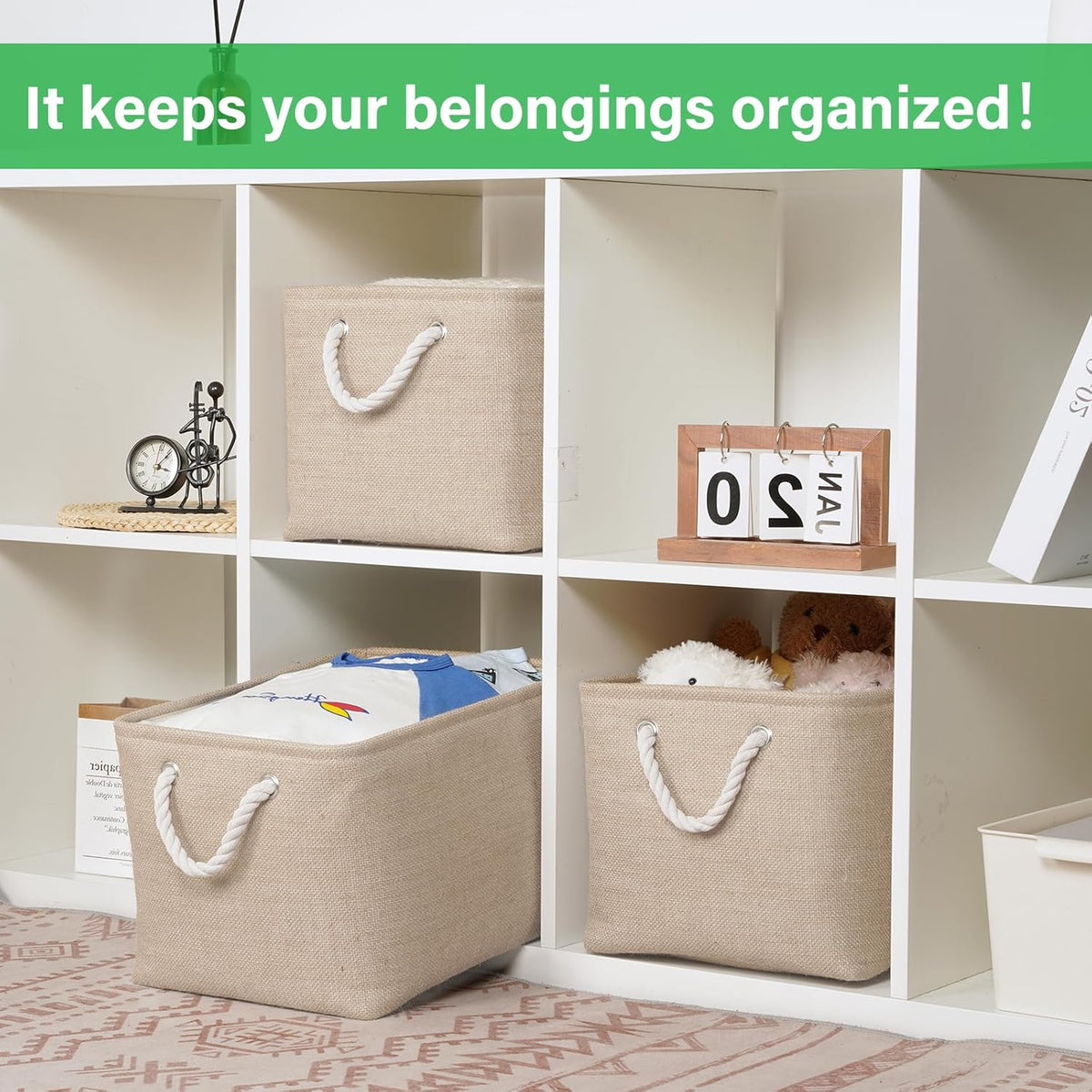Bidtakay Large Storage Baskets for Shelves 3 Pack Fabric Storage Bins for Organizing Linen