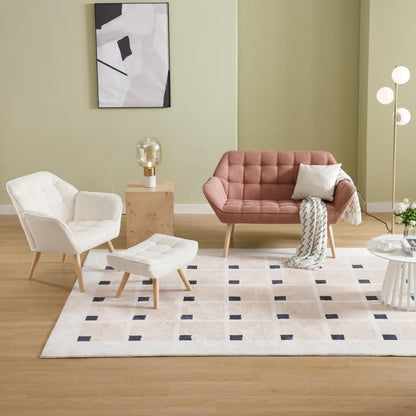 48" Small Loveseat Sofa, Modern Linen Fabric Mini Sofa Couch 2-Seater Love Seat with Quilting Backs