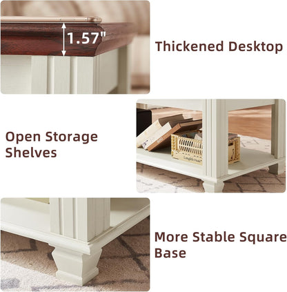 Farmhouse Coffee Tables for Living Room,Square Tea Table with Open Storage Shelf,Large Coffee