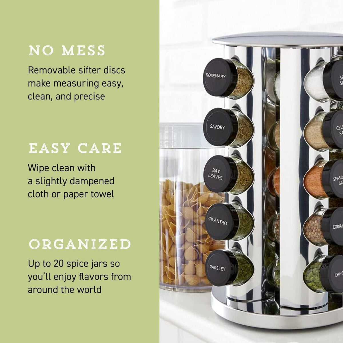 Kamenstein 20 Jar Revolving Countertop Spice Rack with Spices Included, FREE Spice Refills for 5