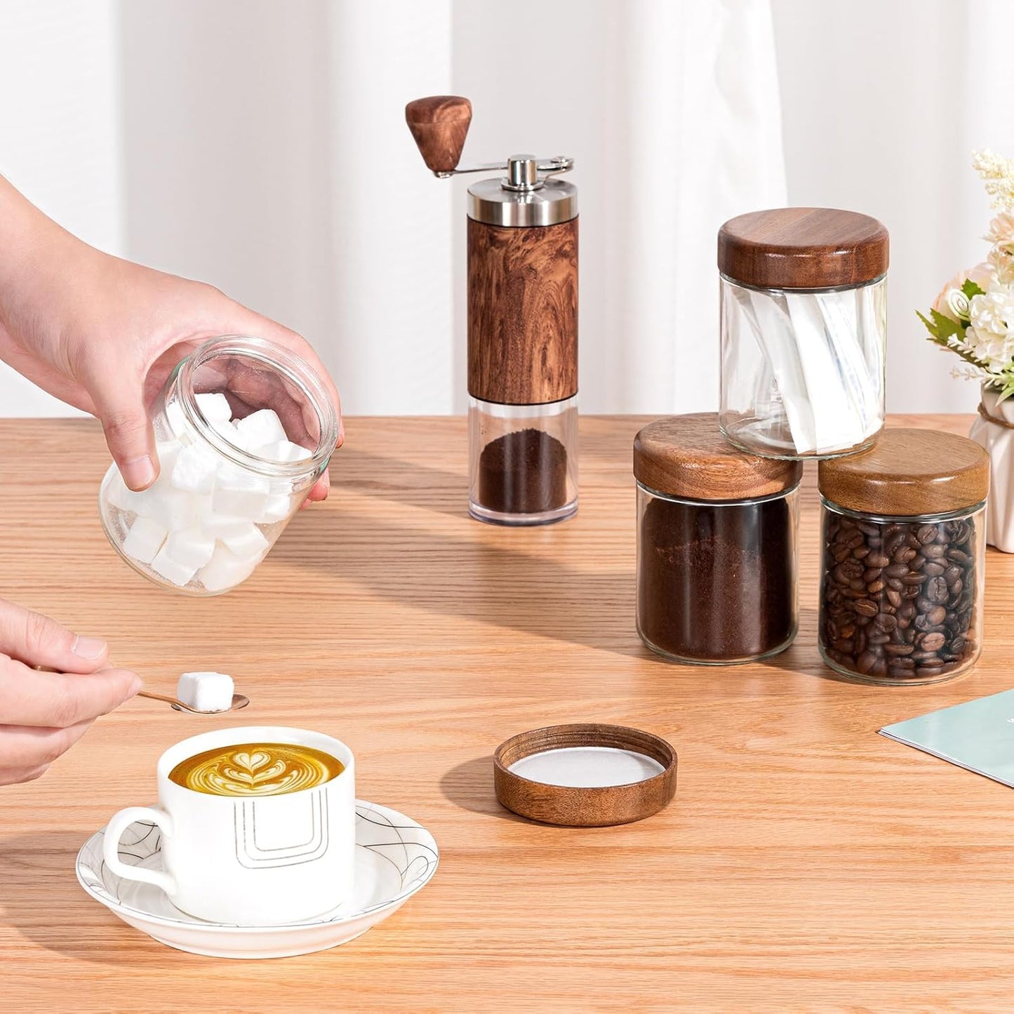 Yangbaga 12Pcs Glass Spice Jars with Labels-8oz Acacia Wood Lid Square Spice Containers,Seasoning
