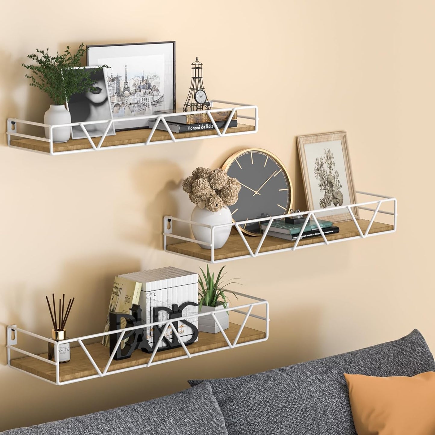 Floating Shelves Set of 3, Home Wood Wall Shelf, Farmhouse Shelf for Bedroom, Wall Mounted Floating