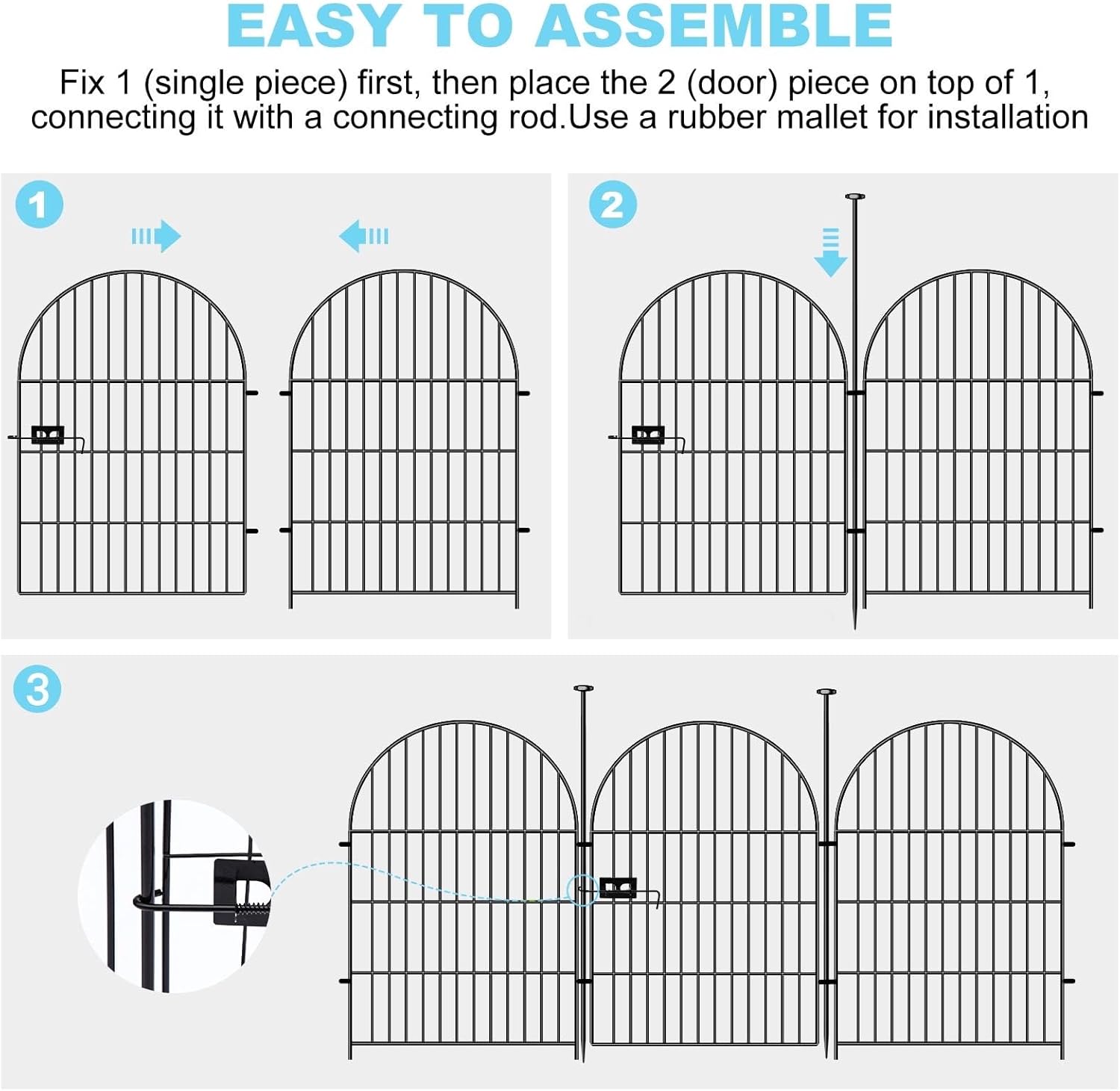 Tall Garden Fence with Gate, 4 Panels Fences for Dogs Outside, 40 in(H)x8.8 Ft(L) No Dig Animal