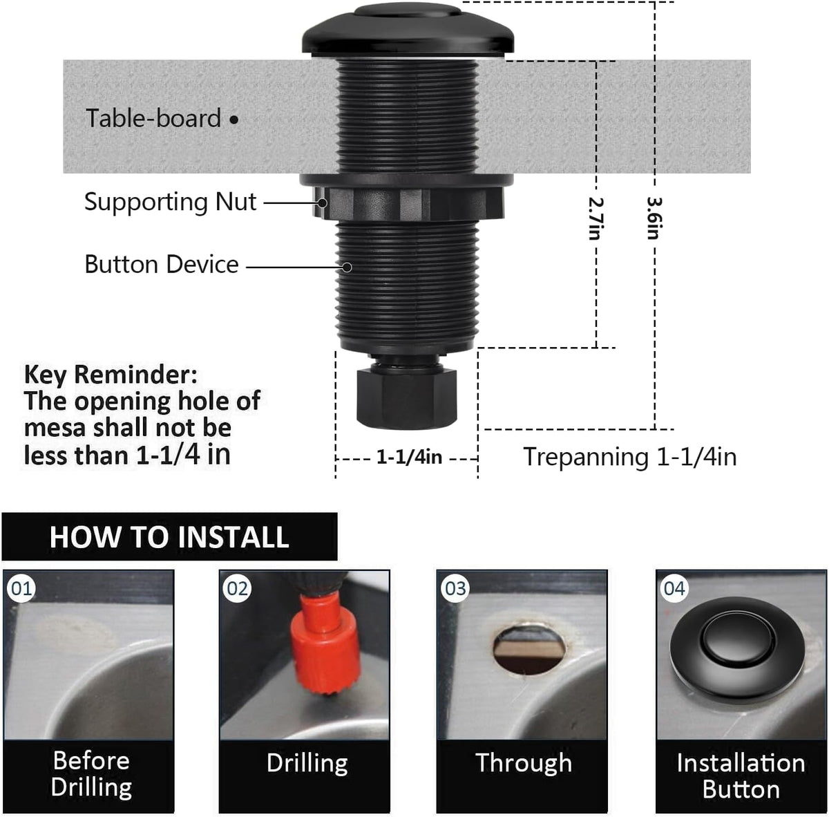 Garbage Disposal Air Switch Kit for SinkTop Waste Disposal with Stainless Steel Black Long Air