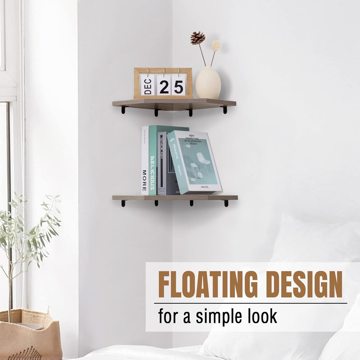 Corner Shelf Wall Mount, Corner Floating Shelves, Set of 4 Corner Wall Shelf Organizer, Rustic Wood