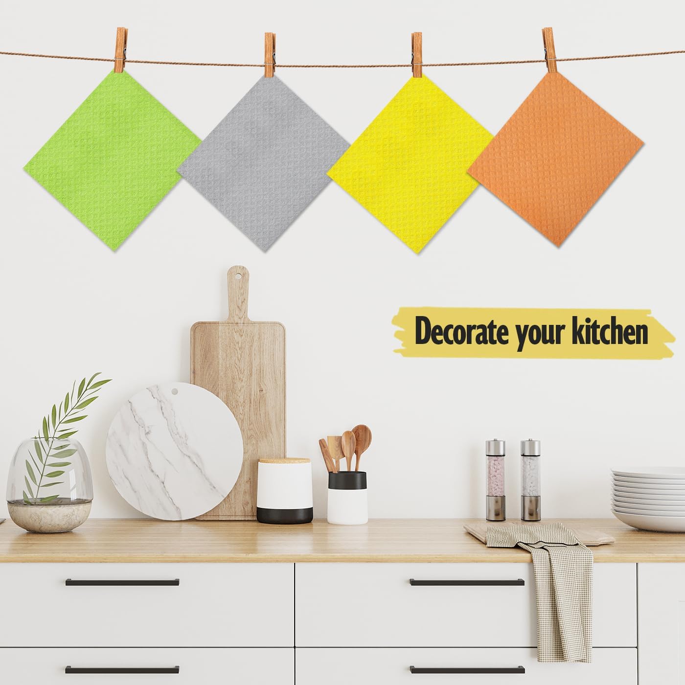 Swedish Dishcloths for Kitchen | 6 Pack Dish Towels Cellulose Sponge Cloths | Non-Scratch Reusable