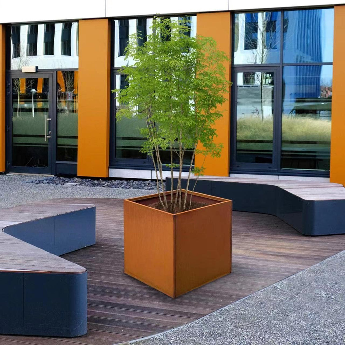 Corten Steel Planter Metal Square Planter Tall Cube Rustic Steel Planters 27.6 Inch Durable Antique