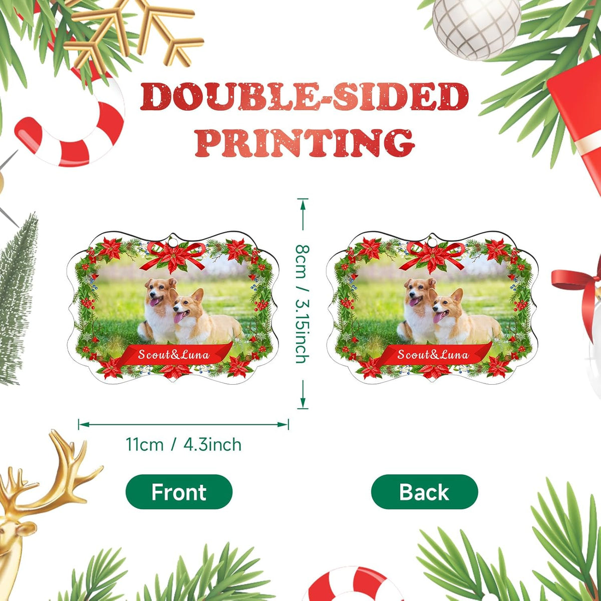 Personalized Photo Ornaments for Christmas Tree, Custom Cat Name Ornament, 2025 Puppy 1st Xmas