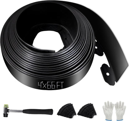No Dig Landscape Edging 4" x 66FT Kit, Plastic Edging for Landscaping with 200 Spikes, for Garden