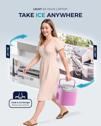 EUHOMY Countertop Ice Maker Machine with Handle, 26lbs in 24Hrs, 9 Ice Cubes Ready in 6 Mins