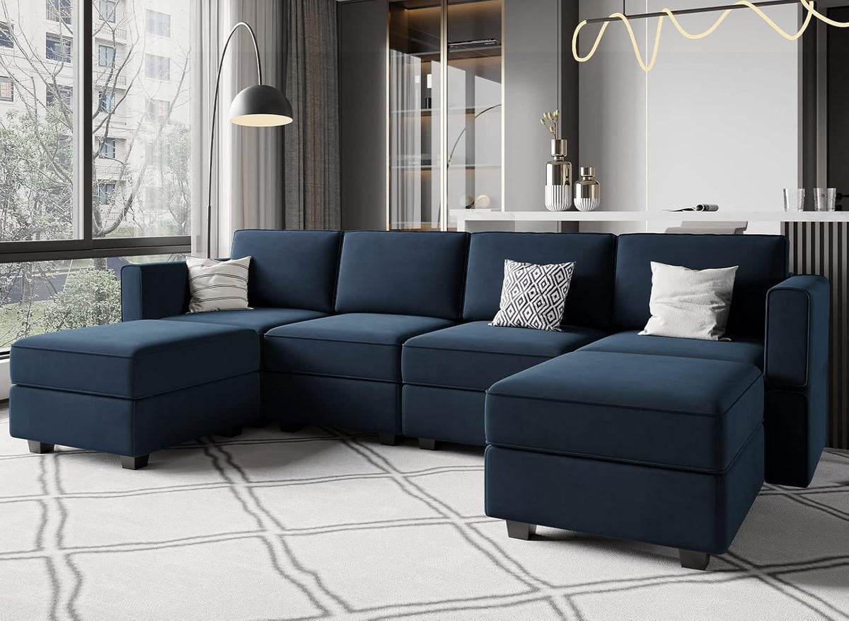 Belffin Modular Sectional Sofa U Shaped Velvet Couch with Reversible Chaise Oversized Couch with