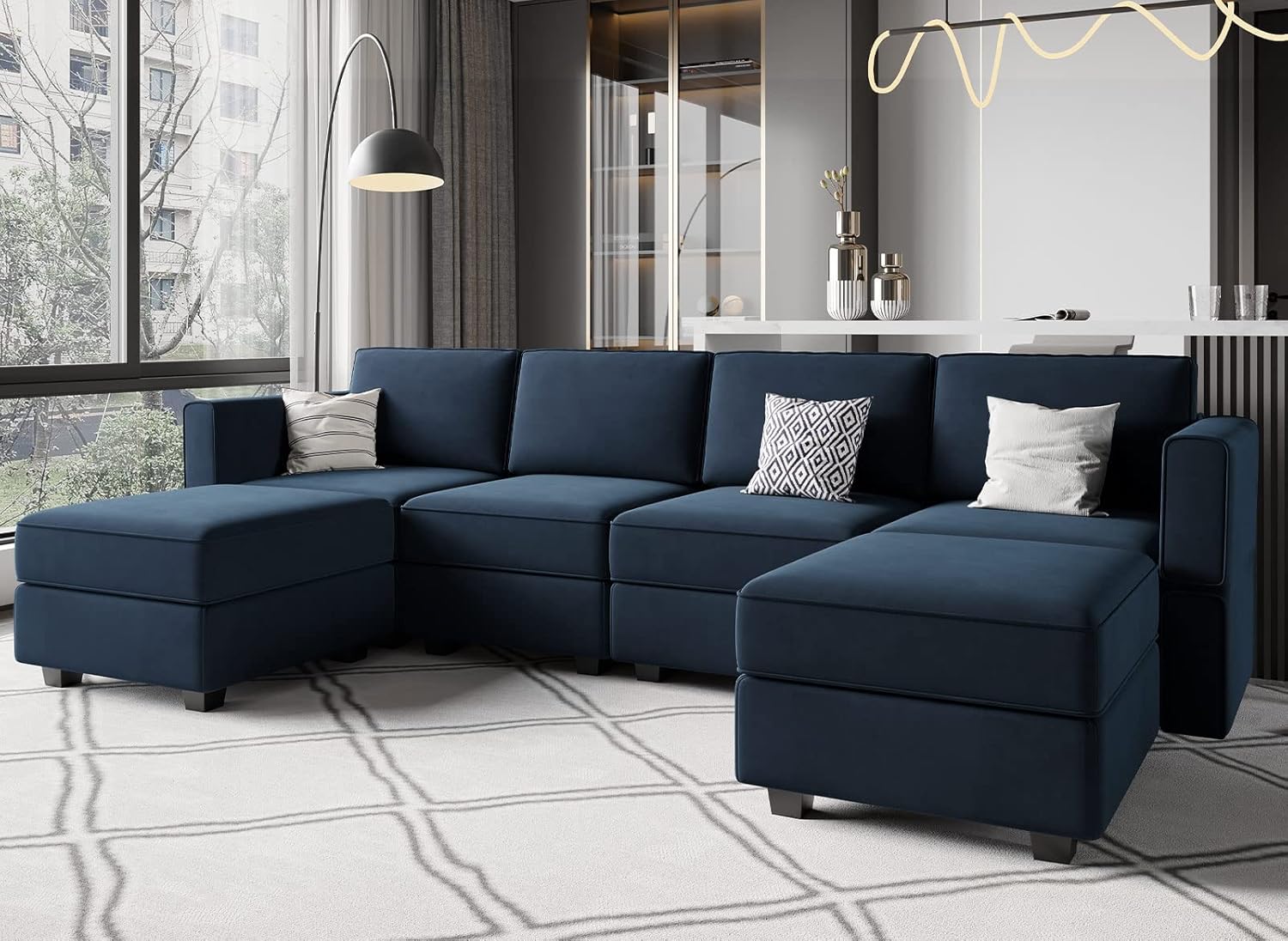 Belffin Modular Sectional Sofa U Shaped Velvet Couch with Reversible Chaise Oversized Couch with