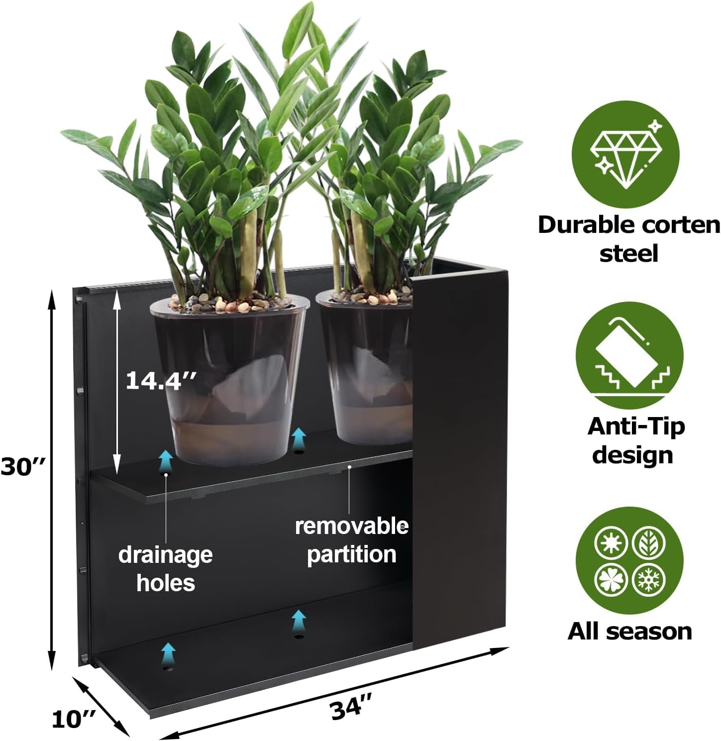 Metal Large Rectangular Planter Box Outdoor 30" H x 34" W x 10" D,Tall Flower Pot with Quick