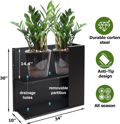 Metal Large Rectangular Planter Box Outdoor 30" H x 34" W x 10" D,Tall Flower Pot with Quick