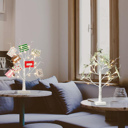 EAMBRITE Christmas Tree with Gift Cards, Money Tree Gift Holder, White Lighted Birch Tree Tabletop