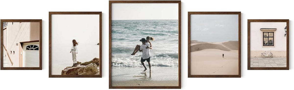 HAUS AND HUES Photo Gallery Wall Frame Set - Set of 5 Walnut Frames for Gallery Wall, Gallery Wall
