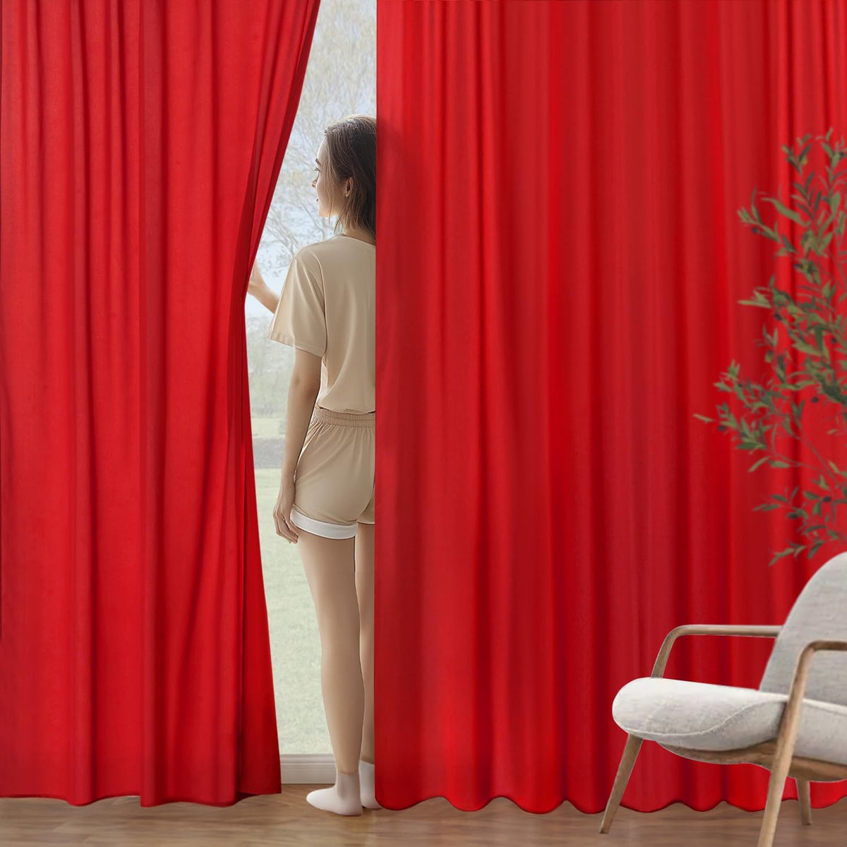 MIULEE Red Privacy Sheer Curtains That Let Light in 84 Inches Long Non-See-Through Semi Sheer