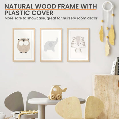 upsimples 11x17 Picture Frame, Natural Solid Wood Picture Frames, Display 9x15 with Mat or 11 x 17