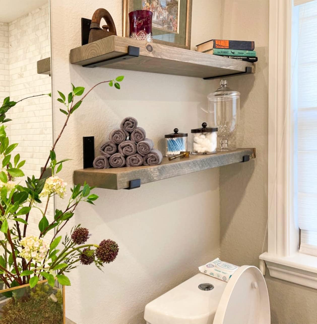 Rustic Shelves with J-Brackets Set of 2, Industrial Shelf, Kitchen Shelves, Solid Wood, Decorative