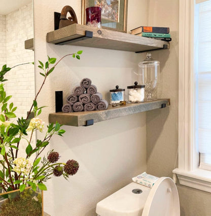 Rustic Shelves with J-Brackets Set of 2, Industrial Shelf, Kitchen Shelves, Solid Wood, Decorative