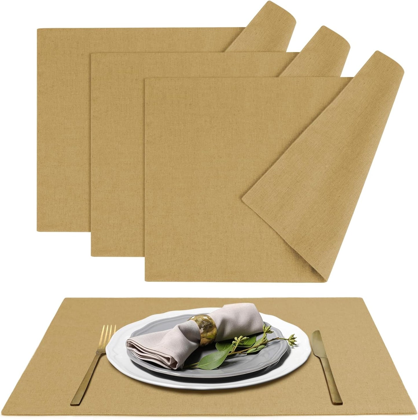 MANSPHIL Khaki Cloth Placemats Set of 4, Washable Thick Faux Linen Place Mats Heat Resistant Double