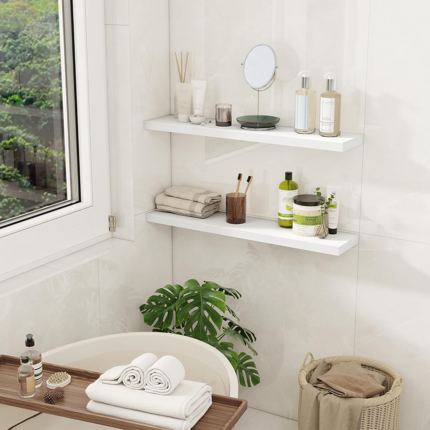 Fun Memories Floating Shelves for Wall, 30" Rustic Wood Deep Wall Mounted Shelves with Invisible