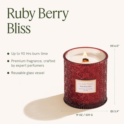 LA JOLIE MUSE Ruby Berry Bliss Scented Candle – Mandarin, Cranberry & Plum | 19 oz Festive Fall