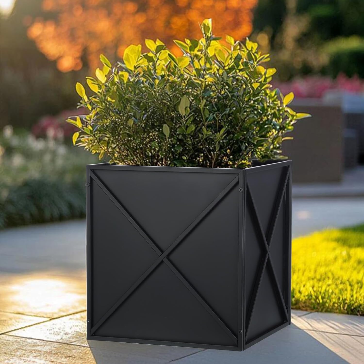 Metal Square Planter Box Tall Planters for Outdoor Plants Modern Heavy Duty with Drainage Holes for
