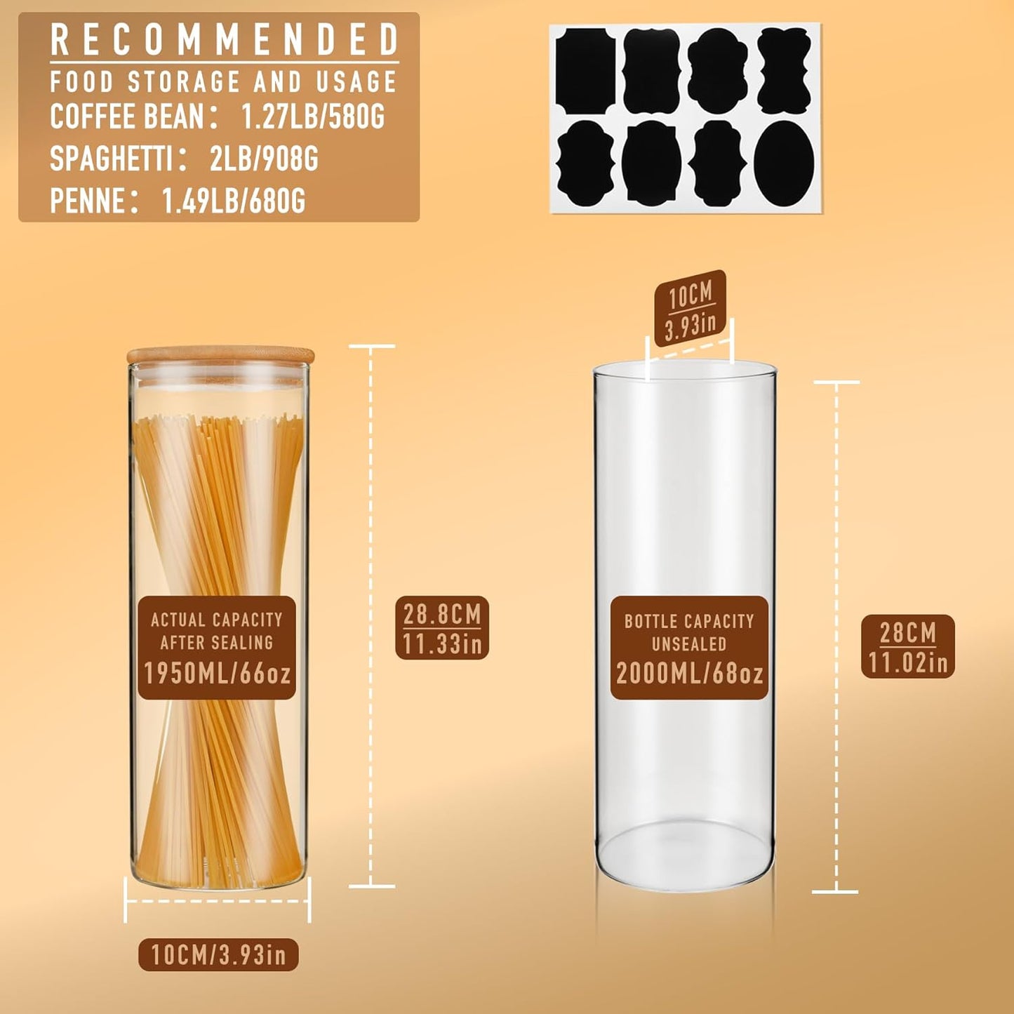 70oz Straight cylindrical Airtight Storage Jars with Bamboo Lid Set of 3 Storage Container Glass