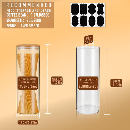 70oz Straight cylindrical Airtight Storage Jars with Bamboo Lid Set of 3 Storage Container Glass