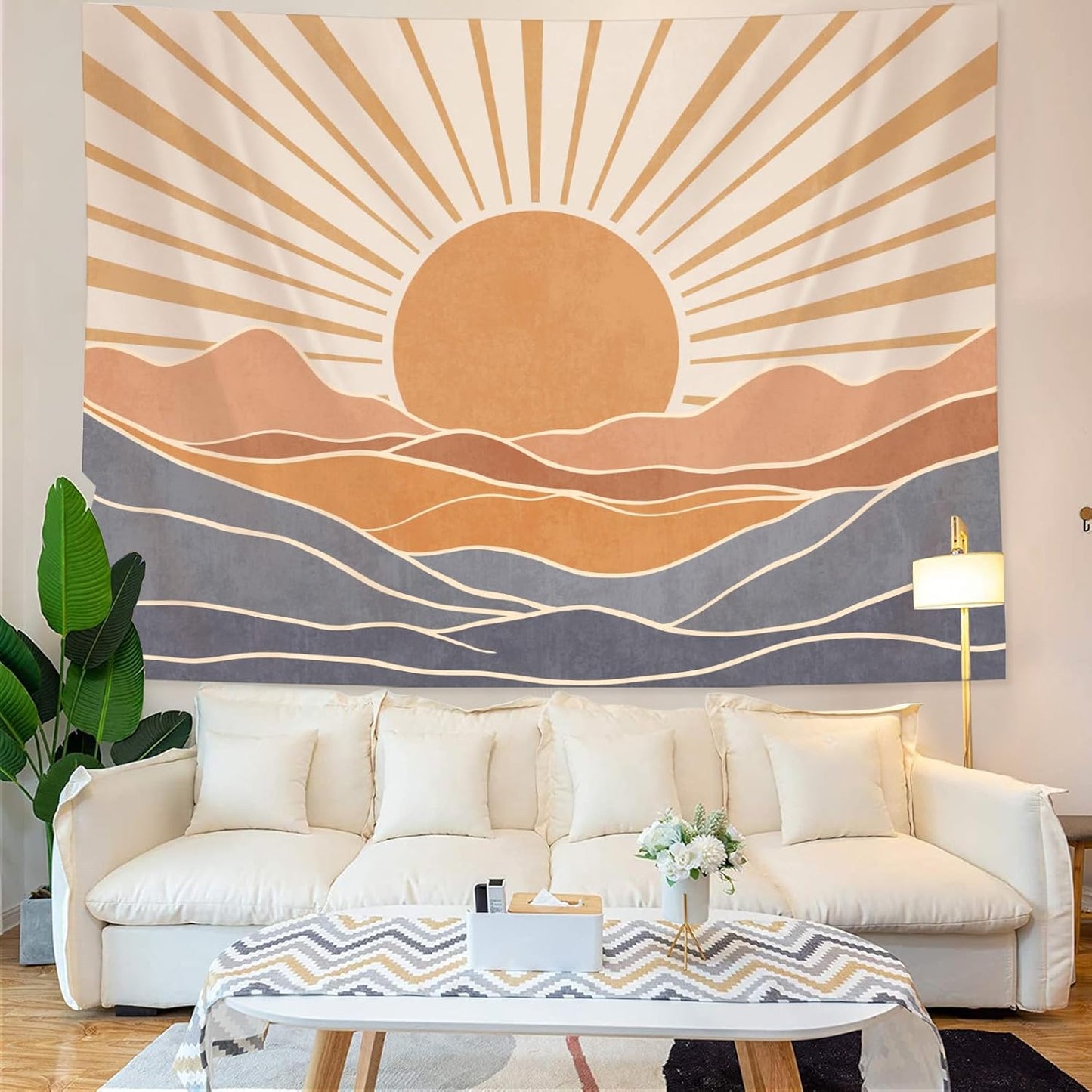 Lunerfex Boho Sun Tapestry Sunset Wall Tapestry, Mountain Tapestries for Bedroom 80s Tapestries