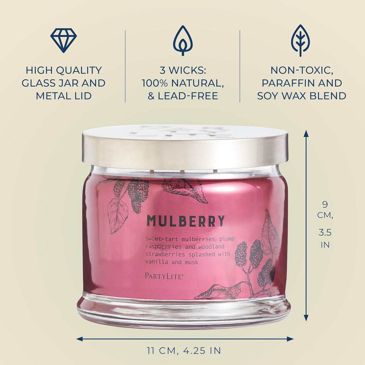 PartyLite Mulberry Scented, Notes of Tart Black Currant, Sweet Blackberry, Juicy Mulberry & Jewels