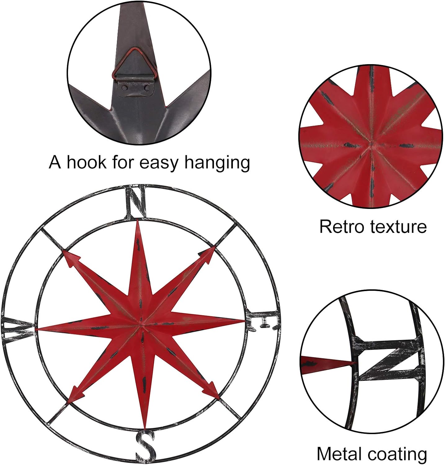 aboxoo Round Metal Compass Decorative Compass Metal Wall Art Hanging Wall Sculpture 11 Inch