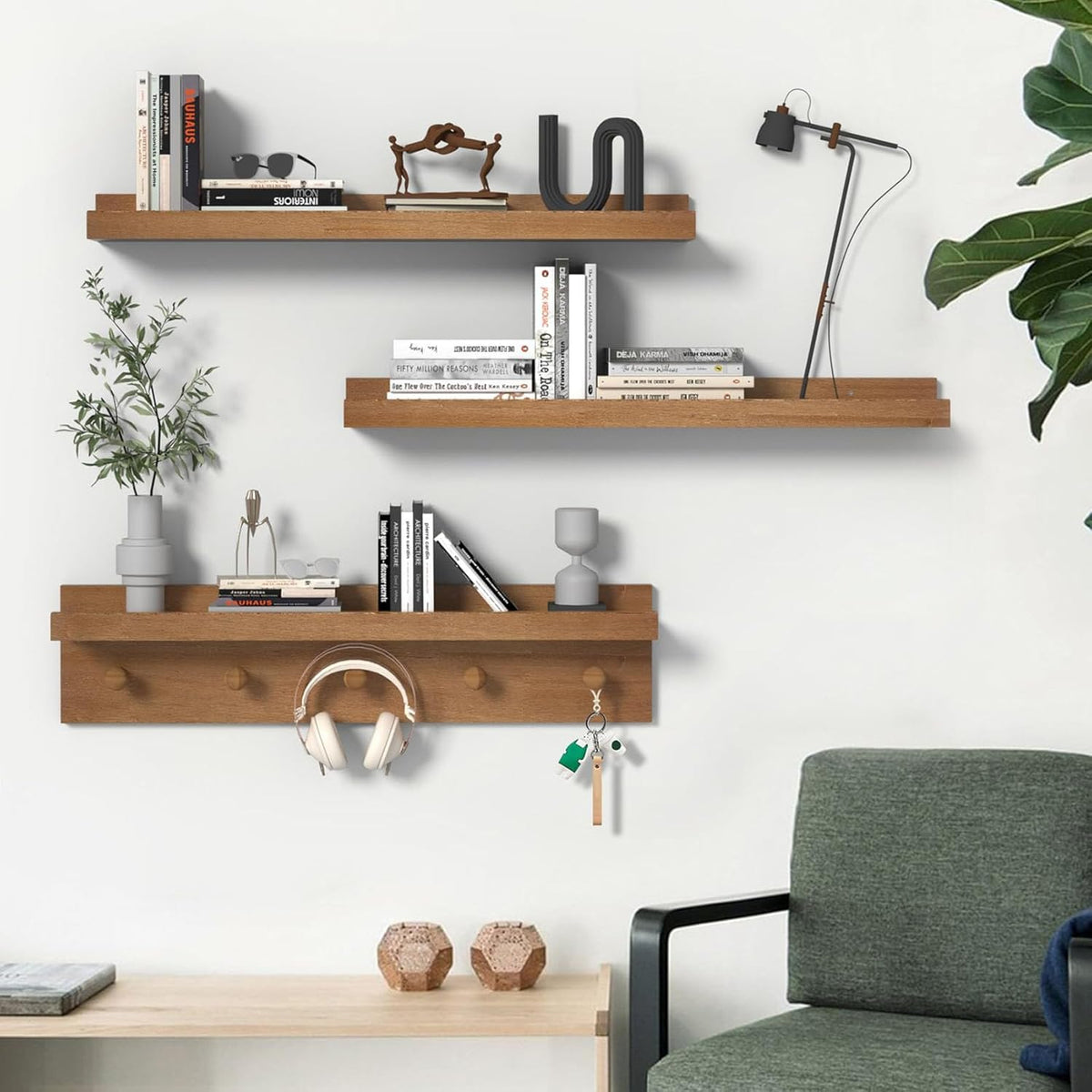 MBYD 24 Inch Floating Shelves, Picture Ledge Shelf, Natural Wood Wall Shelf, Nursery Book Shelves