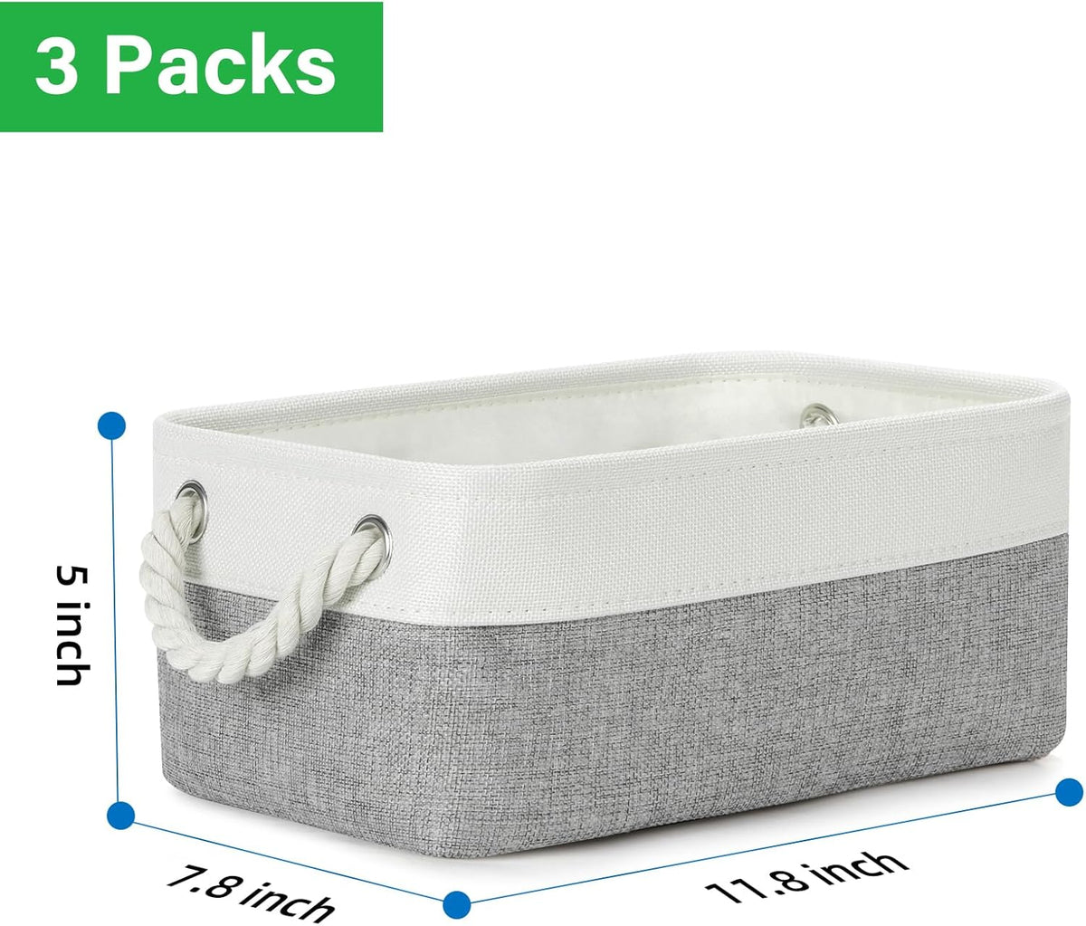 Bidtakay Small Baskets Fabric Storage Baskets for Organizing 3-Pack 12x8x5 Inch Collapsible Storage