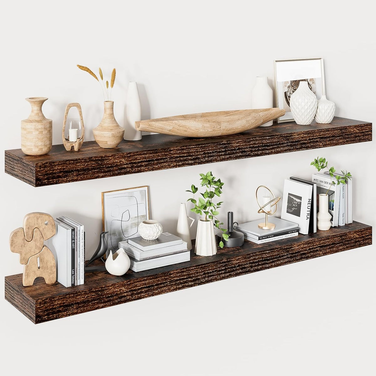Floating Shelves for Wall 48 Inches Long,9.3" Deep Rustic Brown Floating Shelf Set of 2,Wall