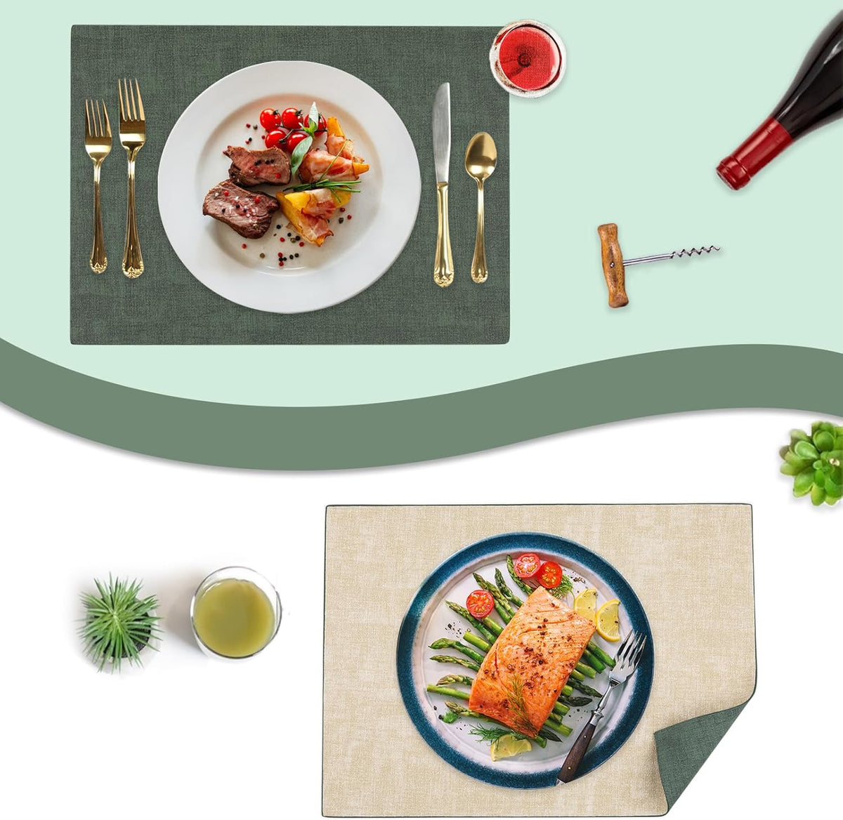 SUEH DESIGN Leather Placemats Set of 6 Reversible Table Mats Heat Resistant Waterproof No-Slip
