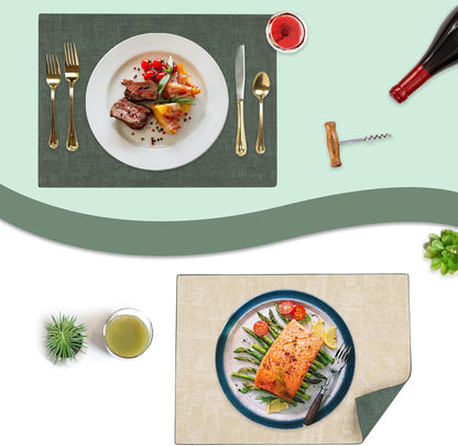 SUEH DESIGN Leather Placemats Set of 6 Reversible Table Mats Heat Resistant Waterproof No-Slip