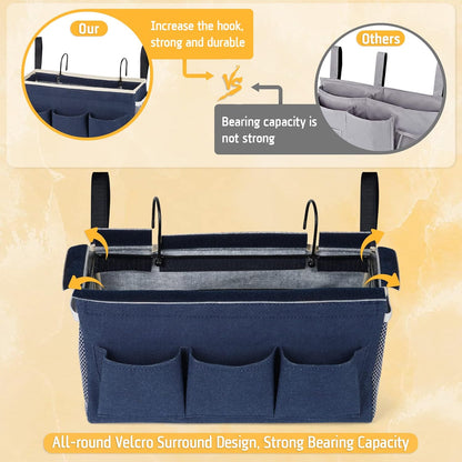 Bedside Caddy Bedside Organizer Bedside Storage Caddy with Fixed Straps and Water Bottle Holder for