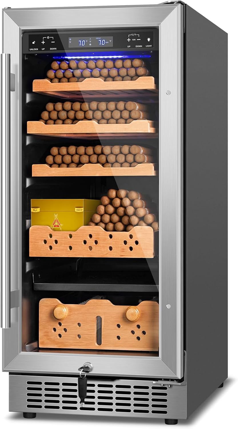 Electric Cigar Humidor, 15 Inch Upgraded Large Capacity Humidor Cabinet with Powerful Compressor