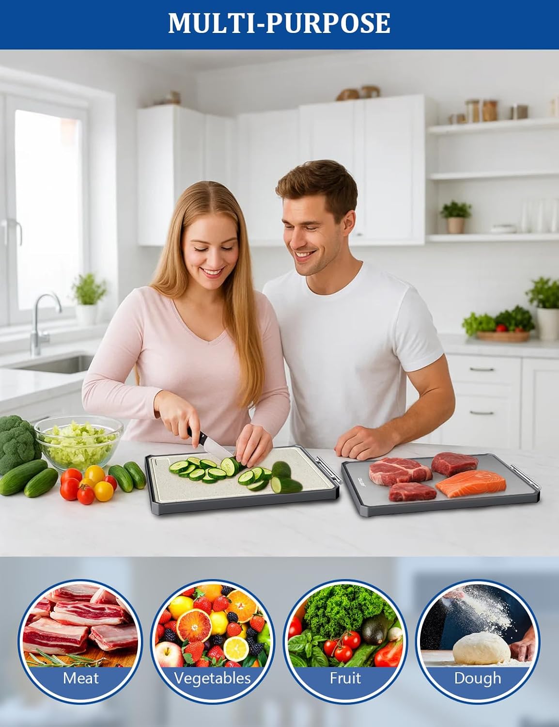 Titanium Cutting Boards for Kitchen, 2 in 1 Titanium Cutting Boards with JUICE GROOVE, Metal