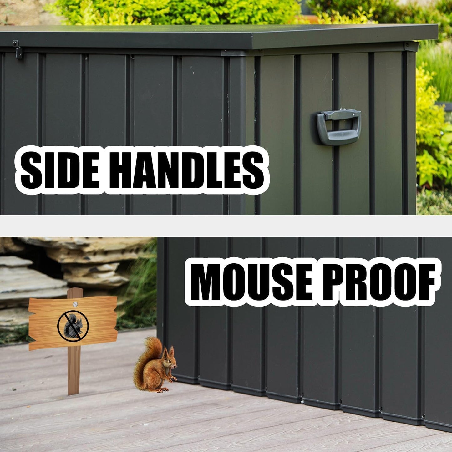 Domi 120 Gallon Deck Box, Patio Storage Box with Resin Lid, Steel Tool Waterproof Outdoor Storage