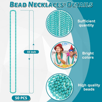 50PCS Mardi Gras Beads, Metallic Blue Bead Necklace Party Favors, 33" Mardi Gras Necklace Stuff