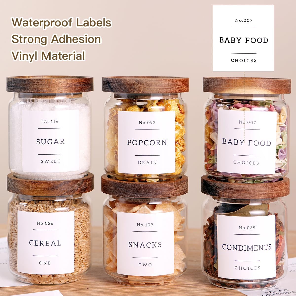 6 Set Glass Pantry Storage Jars with Acacia Airtight Lid - 15oz Thicken Glass Kitchen Canisters