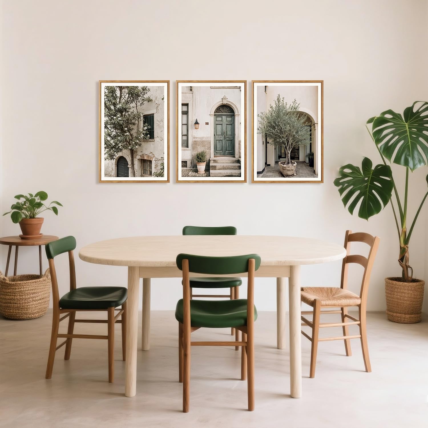 HPNIUB Large Vintage Italy City Landscape Framed Canvas Wall Art Set, Olive Green Tree Country Wall