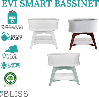 Evi Smart Baby Bassinet Beside Sleeper with Auto-Glide, Ambient Nightlight & Sensory Sounds