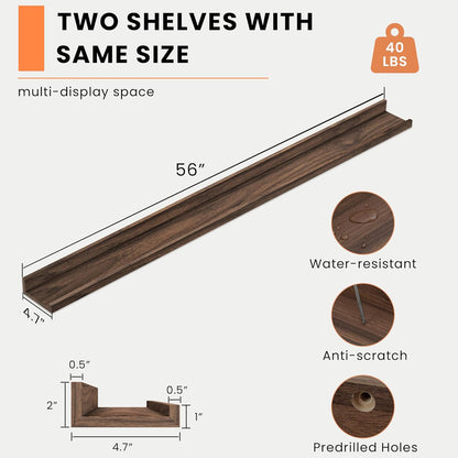 Heimlove Picture Ledge Shelf, Floating Shelves Set of 2, 56 Inches Picture Shelf for Wall with