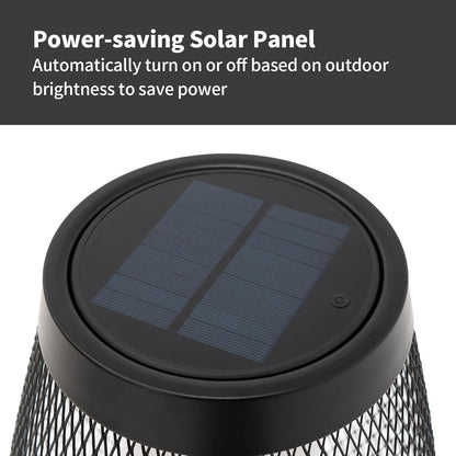 Patio Solar Light Flickering Flame Solar Lamps Hollow Out Waterproof Outdoor Lantern Metal