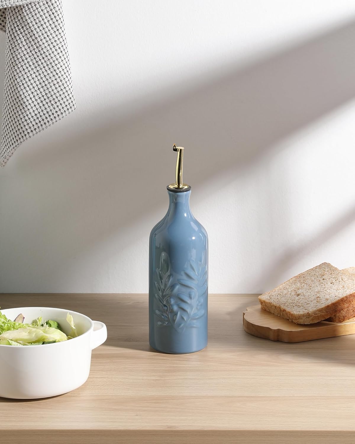 Sweejar Ceramic Olive Oil Dispenser Bottle 20 Oz Relief Opaque Oil Cruet Protects To Reduce