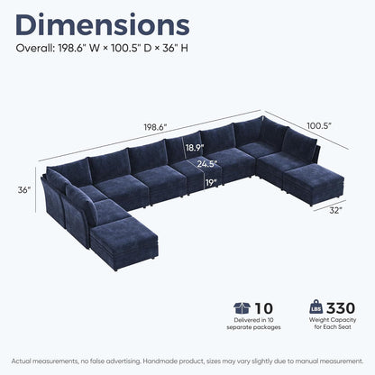 198.6" Oversized Modular Sectional Sofa, U Shaped Convertible Couch with Movable Ottoman, Large 10